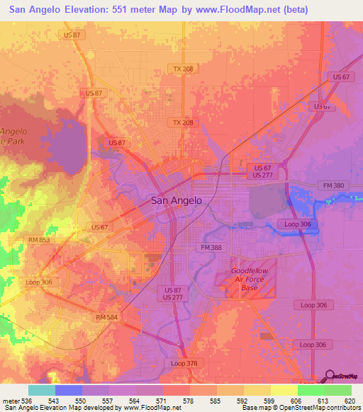 San Angelo,US Elevation Map