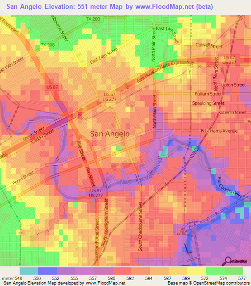 San Angelo,US Elevation Map