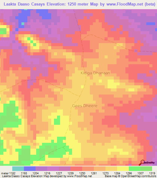 Laakta Daaso Casays,Somalia Elevation Map