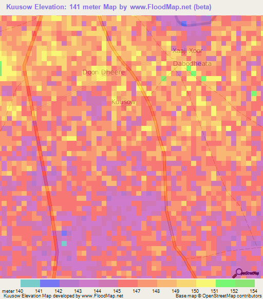 Kuusow,Somalia Elevation Map