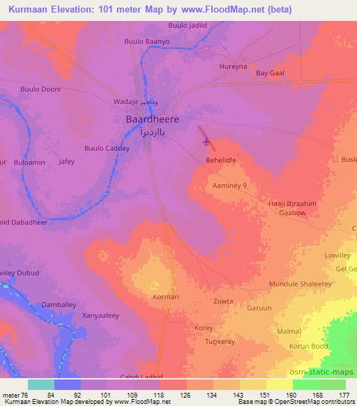 Kurmaan,Somalia Elevation Map