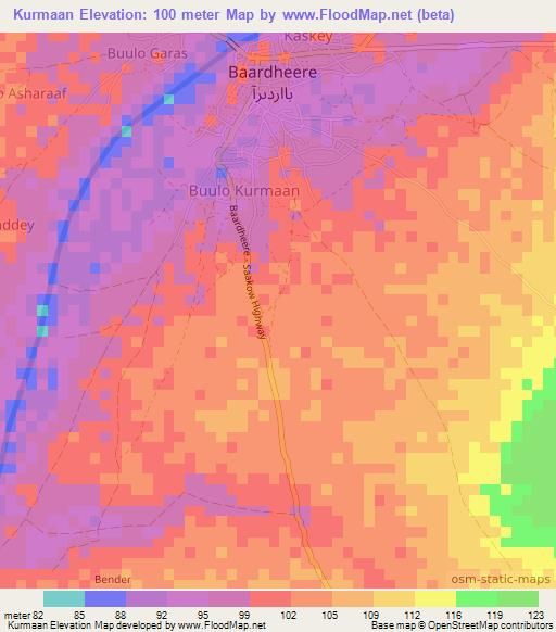 Kurmaan,Somalia Elevation Map