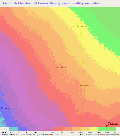 Kundulah,Somalia Elevation Map