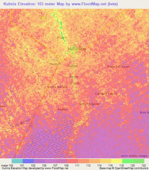 Kulmis,Somalia Elevation Map