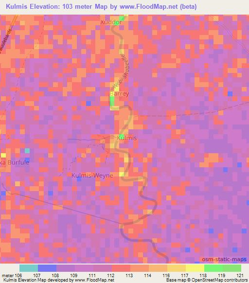 Kulmis,Somalia Elevation Map