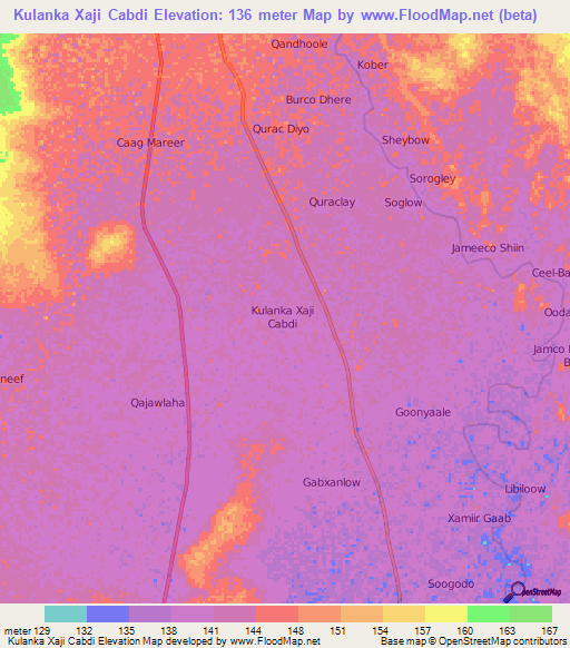 Kulanka Xaji Cabdi,Somalia Elevation Map