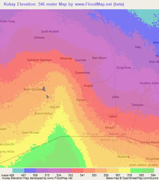 Kukay,Somalia Elevation Map