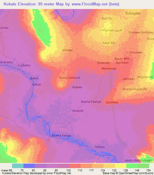 Kukate,Somalia Elevation Map