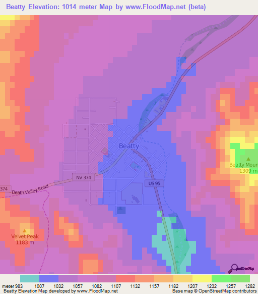 Elevation of Beatty,US Elevation Map, Topography, Contour