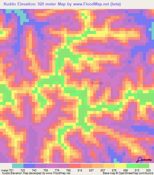 Kuddo,Somalia Elevation Map