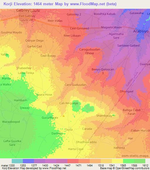 Korji,Somalia Elevation Map