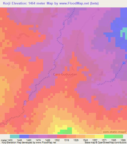 Korji,Somalia Elevation Map
