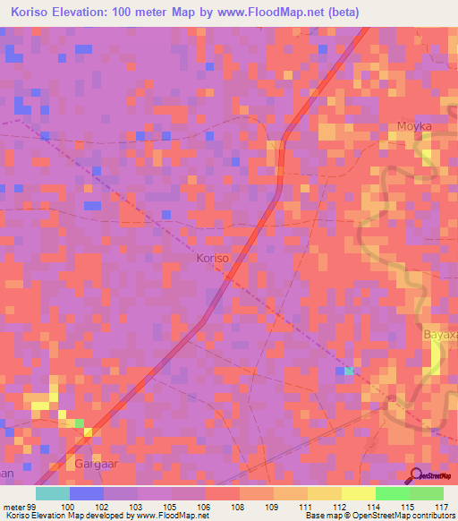 Koriso,Somalia Elevation Map