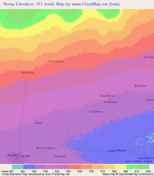 Korey,Somalia Elevation Map