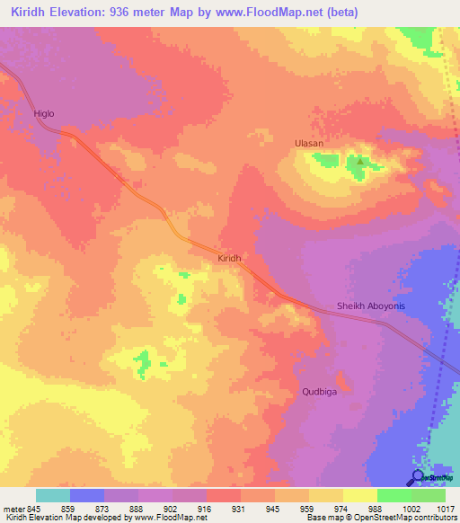 Kiridh,Somalia Elevation Map
