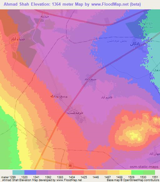 Ahmad Shah,Iran Elevation Map