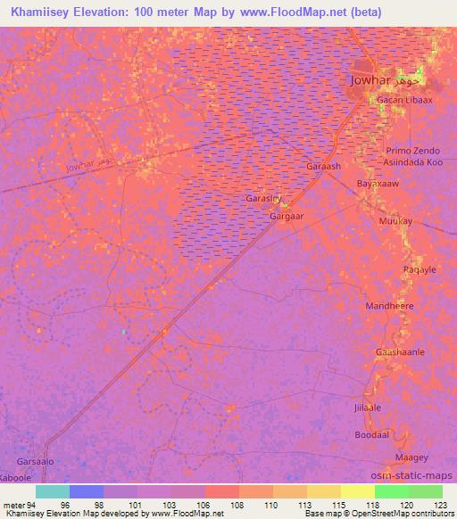 Khamiisey,Somalia Elevation Map