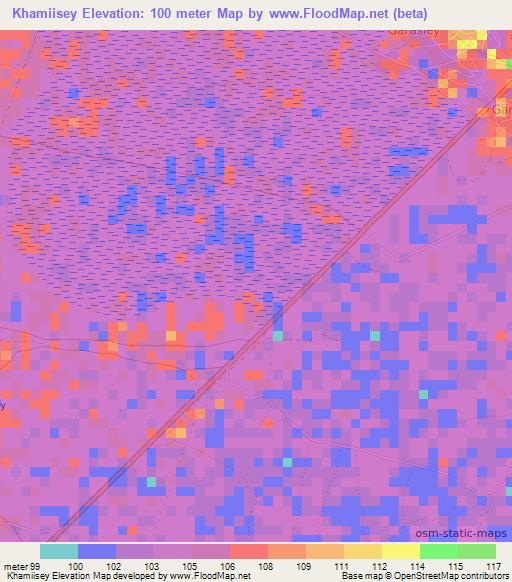 Khamiisey,Somalia Elevation Map