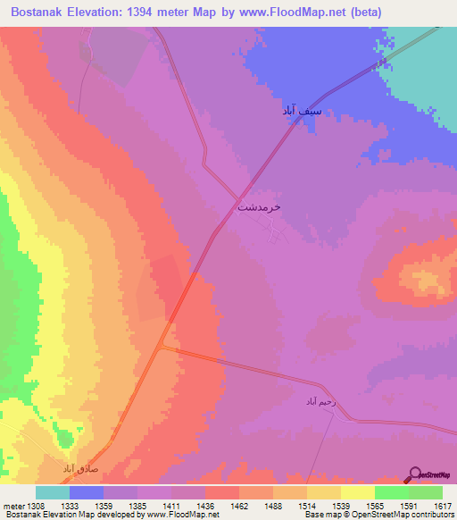 Bostanak,Iran Elevation Map