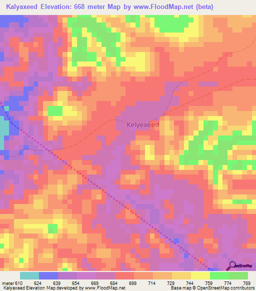 Kalyaxeed,Somalia Elevation Map