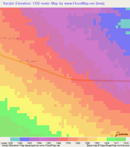 Varzjin,Iran Elevation Map