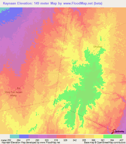 Kaynaan,Somalia Elevation Map