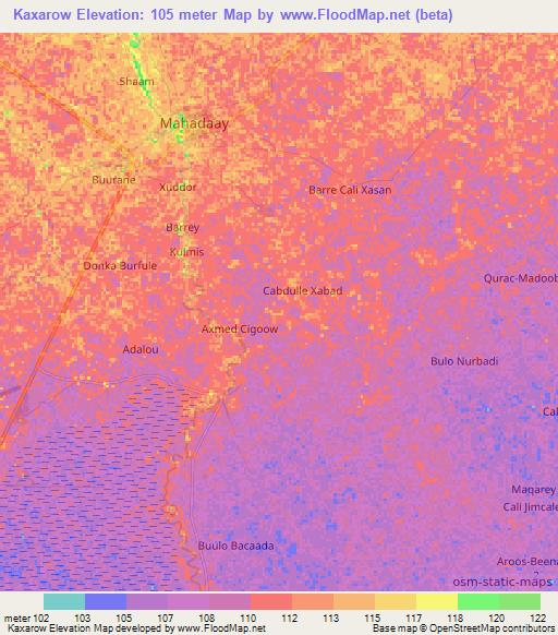 Kaxarow,Somalia Elevation Map