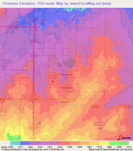 Elevation of Firestone,US Elevation Map, Topography, Contour