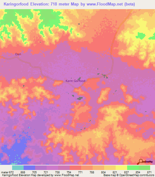Karingorfood,Somalia Elevation Map