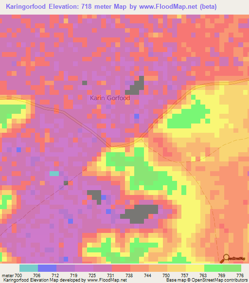 Karingorfood,Somalia Elevation Map