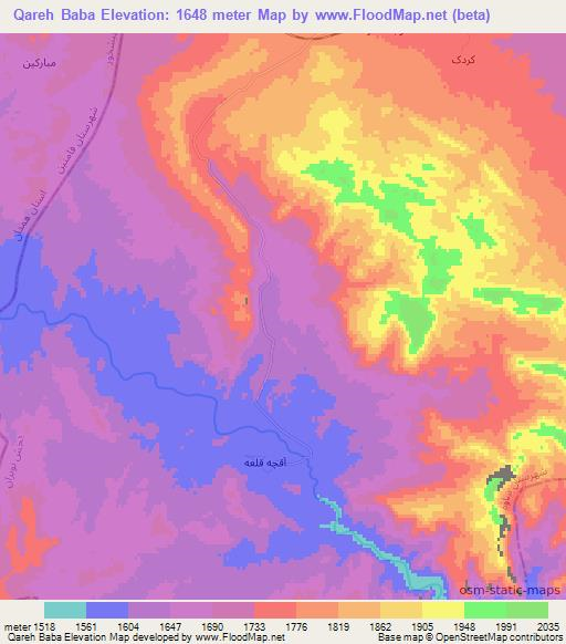 Qareh Baba,Iran Elevation Map