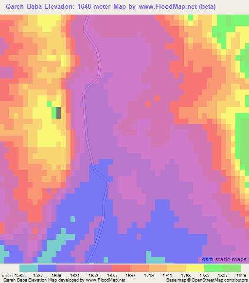 Qareh Baba,Iran Elevation Map