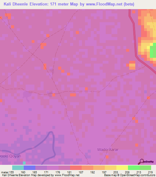 Kali Dheenle,Somalia Elevation Map