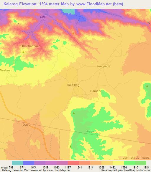 Kalarog,Somalia Elevation Map