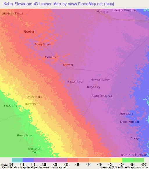 Kaiin,Somalia Elevation Map