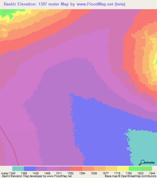 Bashir,Iran Elevation Map