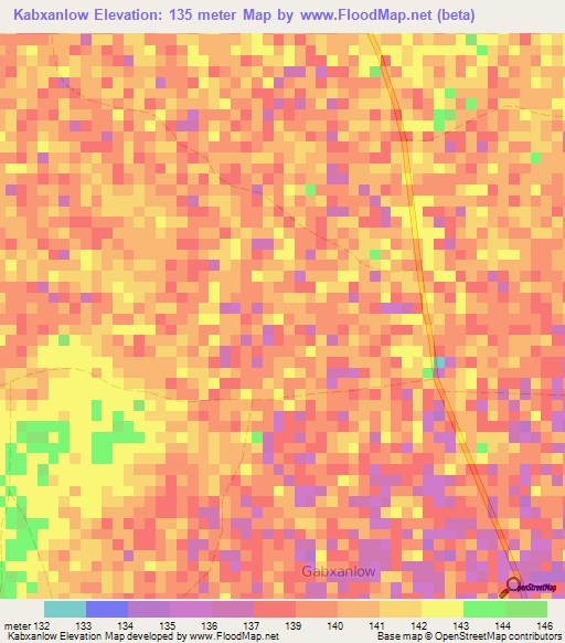 Kabxanlow,Somalia Elevation Map
