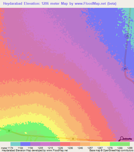 Heydarabad,Iran Elevation Map
