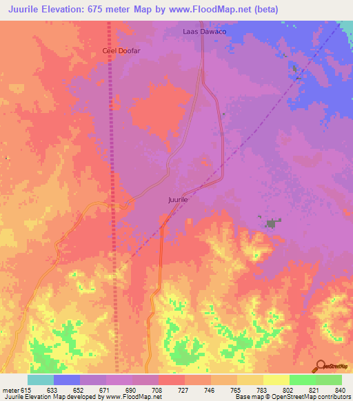 Juurile,Somalia Elevation Map