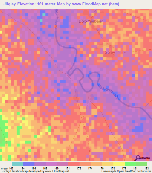 Jiiqley,Somalia Elevation Map