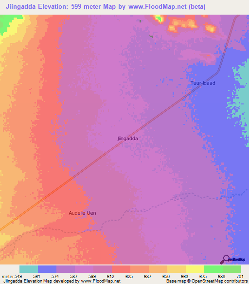 Jiingadda,Somalia Elevation Map