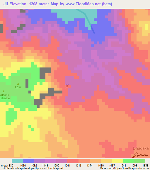Jif,Somalia Elevation Map