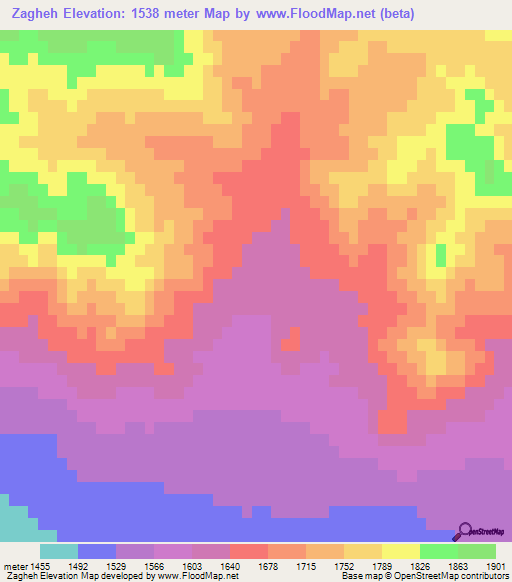 Zagheh,Iran Elevation Map