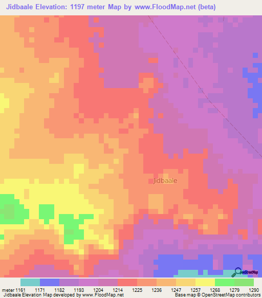 Jidbaale,Somalia Elevation Map