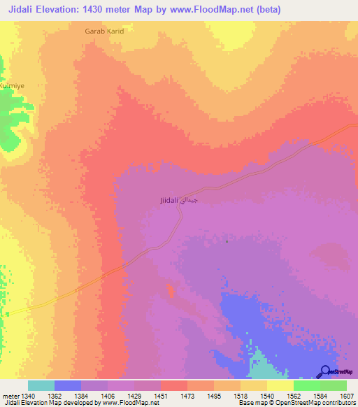 Jidali,Somalia Elevation Map
