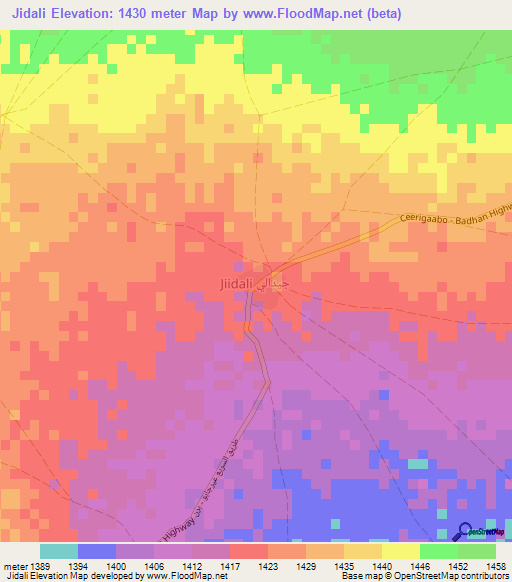 Jidali,Somalia Elevation Map