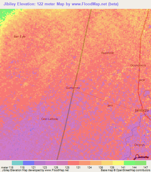 Jibiley,Somalia Elevation Map