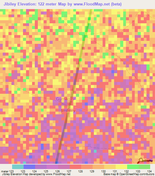 Jibiley,Somalia Elevation Map