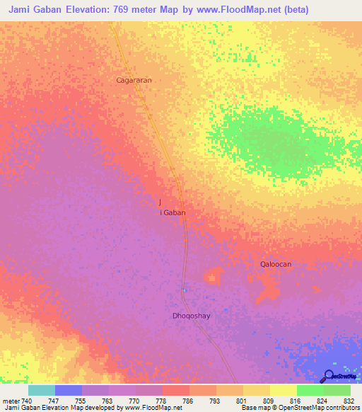 Jami Gaban,Somalia Elevation Map