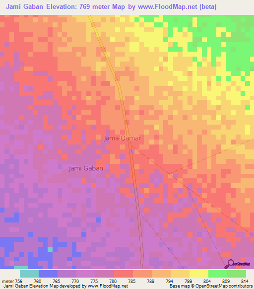 Jami Gaban,Somalia Elevation Map